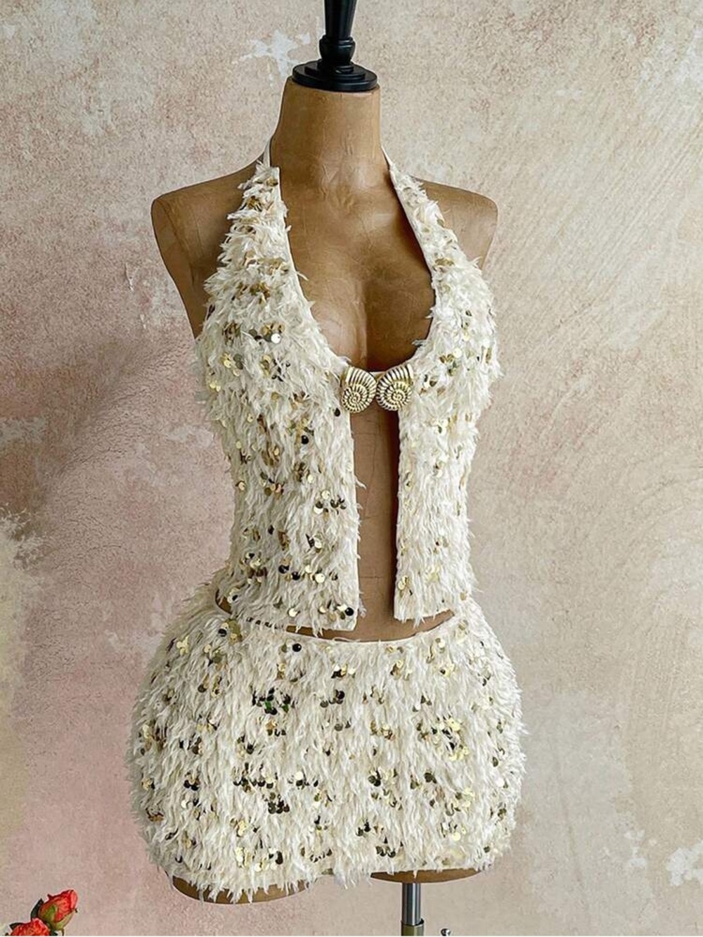 Soleia Women's White Autumn 70s Retro Sequin Night Out Party